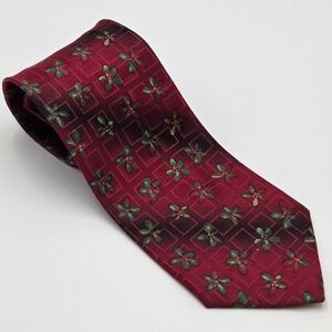 Ermenegildo Zegna Silk Tie Geometric Burgundy Green Floral Pattern Mens Luxury
